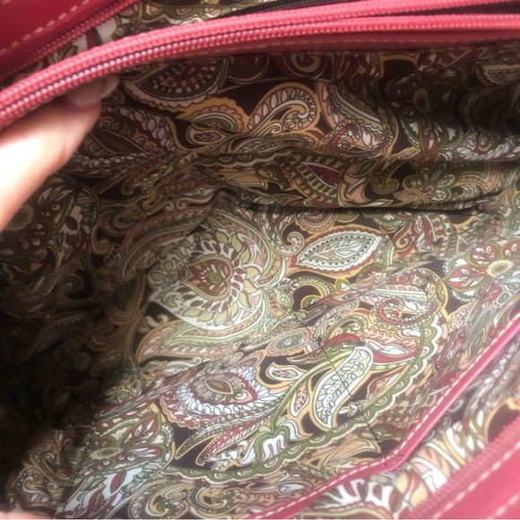 Nordstrom medium pink leather shoulder bag multi pocket paisley inside 9x14 - Picture 8 of 10